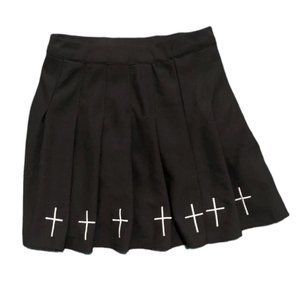Black Cross Pleated Skirt